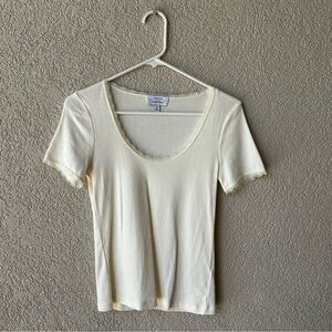& Other Stories Pointelle 3/4 Sleeve Tee in Cream